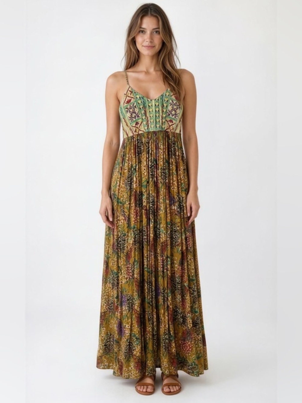 Raga x Anthropologie Parkland Peacock Floral Maxi Dress